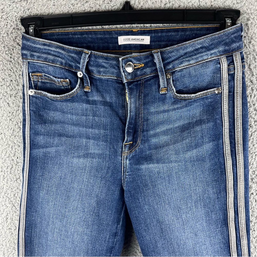 Good American Size 2/26 Raw Hem‎ Good Legs Athletic Side Stripe Skinny Jeans - Picture 6 of 15